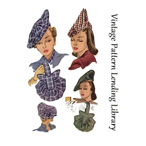 1940s Ladies Hats and Purses - Reproduction 1947 Sewing Pattern #H1318