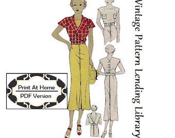 1930s Ladies Sports Dress With Jacket - INSTANT DOWNLOAD - Reproduction 1936 Sewing Pattern #T1390 - 34 Inch Bust - PDF - Print At Home