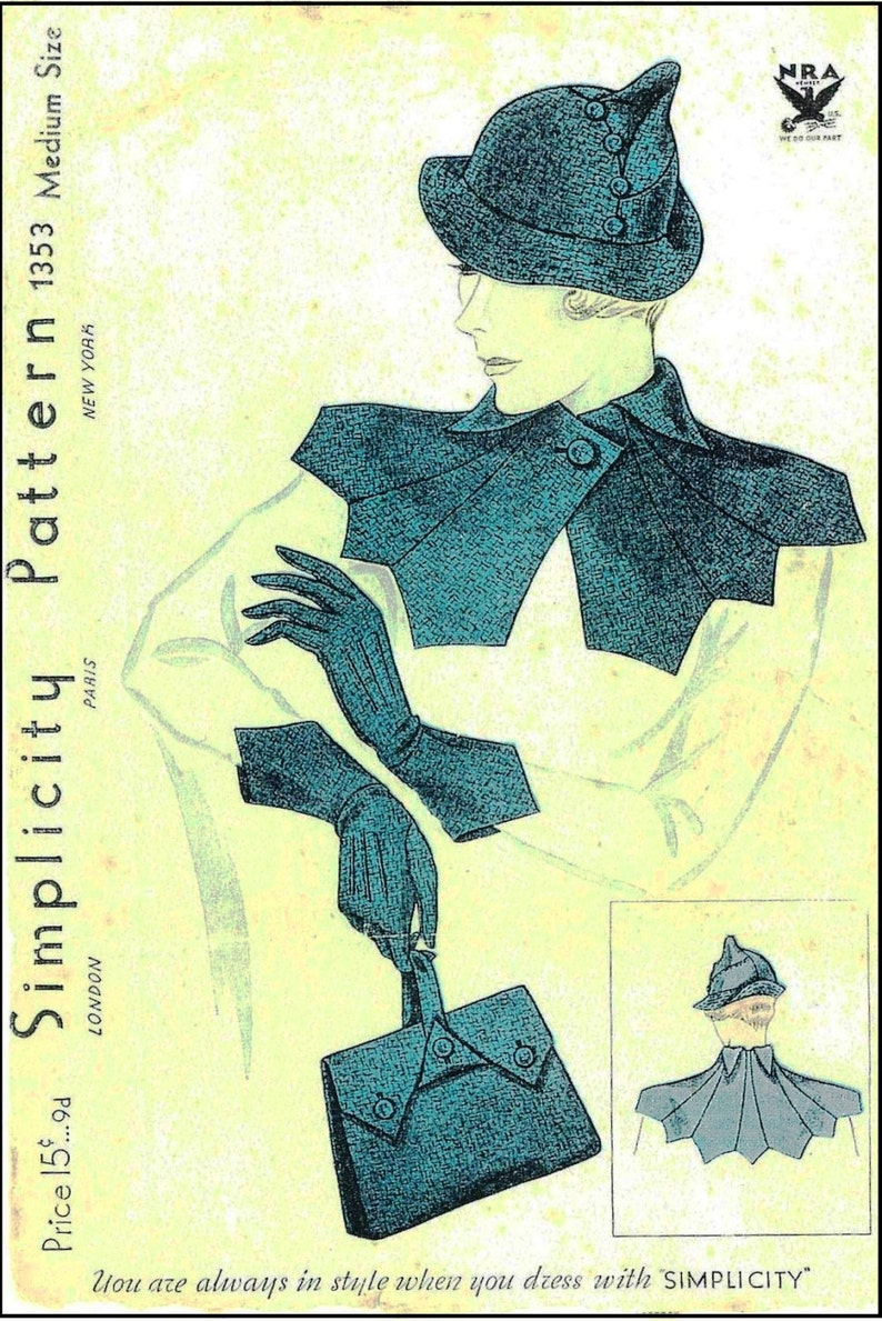 1930s Ladies Hat, Gloves, Collar And Purse Ensemble Reproduction 1934 Sewing Pattern H1353 image 7