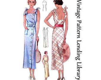 1930s Ladies Sun Dress With Shoulder Ties - Reproduction 1934 Sewing Pattern #T7746 - 34 Inch Bust