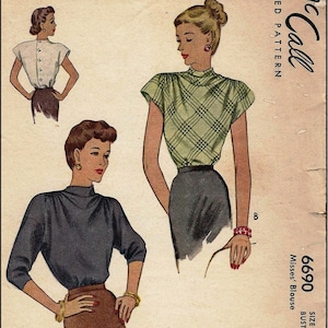 1940s Ladies Cowl-Style Neck Blouse INSTANT DOWNLOAD Reproduction 1946 Sewing Pattern F6690 34 Inch Bust PDF Print at Home image 3