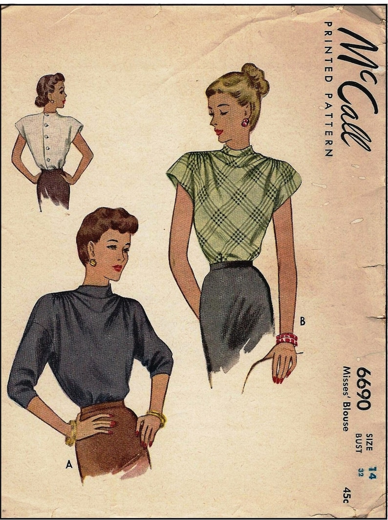 1940s Ladies Cowl-Style Neck Blouse INSTANT DOWNLOAD Reproduction 1946 Sewing Pattern F6690 34 Inch Bust PDF Print at Home image 3