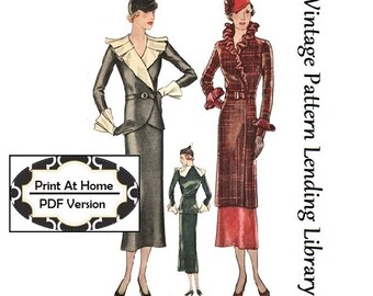 1930s Ladies Tunic Dress Ensemble - Reproduction 1933 Sewing Pattern #T7592- INSTANT DOWNLOAD - 36 Inch Bust - PDF - Print At Home