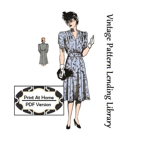 1940s Ladies Day Dress With Shoulder Tucks - INSTANT DOWNLOAD - Reproduction Sewing Pattern #F4732 - 38 Inch Bust - PDF - Print At Home