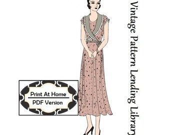 1930s Ladies Dress With Wrap Around Collar - INSTANT DOWNLOAD - Reproduction 1931 Sewing Pattern #T3867 - 38 Inch Bust - PDF - Print At Home