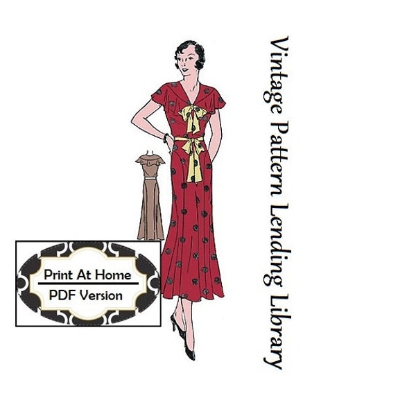 1930s Ladies Sleeveless Day Dress - INSTANT DOWNLOAD - Reproduction Sewing Pattern #T0423 - 34 Inch Bust - PDF - Print At Home