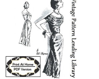 1950s Ladies Ceil Chapman Formal Dress - INSTANT DOWNLOAD - Reproduction 1958 Sewing Pattern #F1251 - 35 Inch Bust - PDF - Print At Home