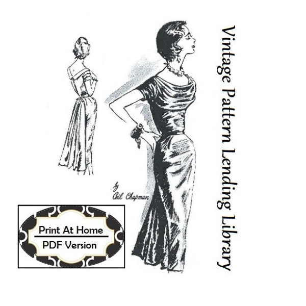 1950s Ladies Ceil Chapman Formal Dress - INSTANT DOWNLOAD - Reproduction 1958 Sewing Pattern #F1251 - 35 Inch Bust - PDF - Print At Home