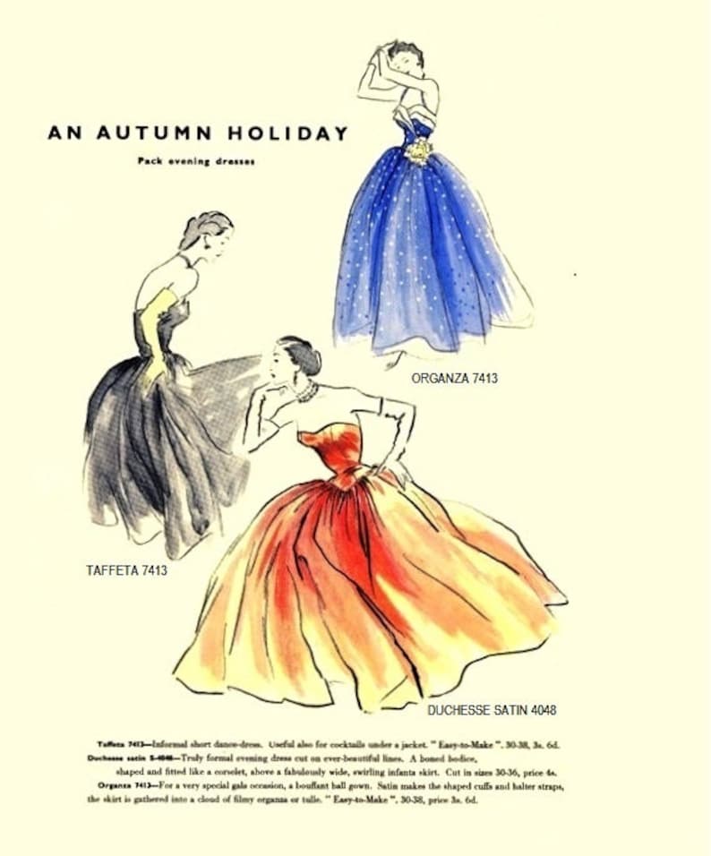 1950s Ladies Formal Dress or Gown Reproduction 1951 Sewing Pattern F7413 32 Inch Bust image 7