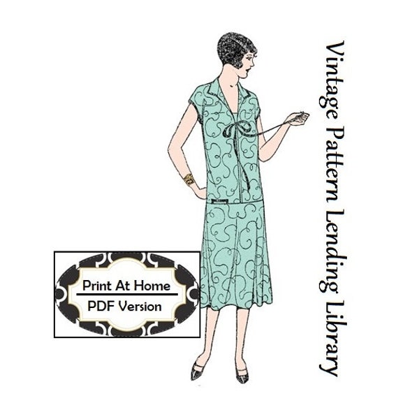 1920s Ladies Long Waisted Dress - INSTANT DOWNLOAD - Reproduction 1927 Sewing Pattern #Z7057 - 40 Inch Bust - PDF - Print At Home