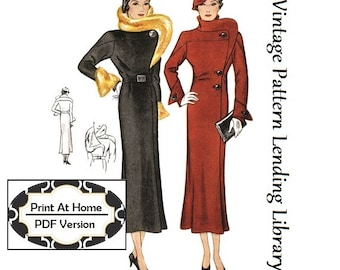 1930s Ladies Coat With Stand Up Collar - INSTANT DOWNLOAD - Reproduction 1934 Sewing Pattern #T1541 - 34 Inch Bust - PDF - Print At Home