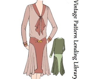 1920s Ladies Dress With Side Drapes - Reproduction 1929 Sewing Pattern #Z6254 - 40 Inch Bust