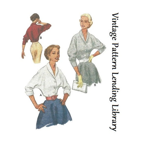 1950s Ladies Dolman Sleeve Blouse - Reproduction 1952 Sewing Pattern #F9179 - 34 Inch Bust