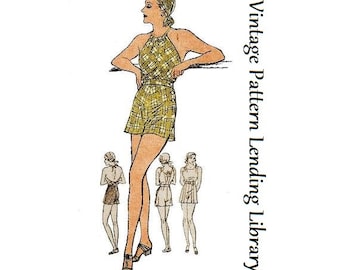 1930s Ladies Bette Davis Bathing Suit in Two Styles - Reproduction 1933 Sewing Pattern #T5215 - 32 Inch Bust