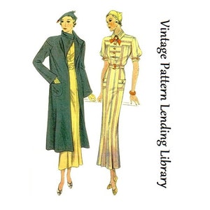 1930s Ladies Dress With Coat Reproduction 1934 Sewing Pattern T1418 36 Inch Bust image 1