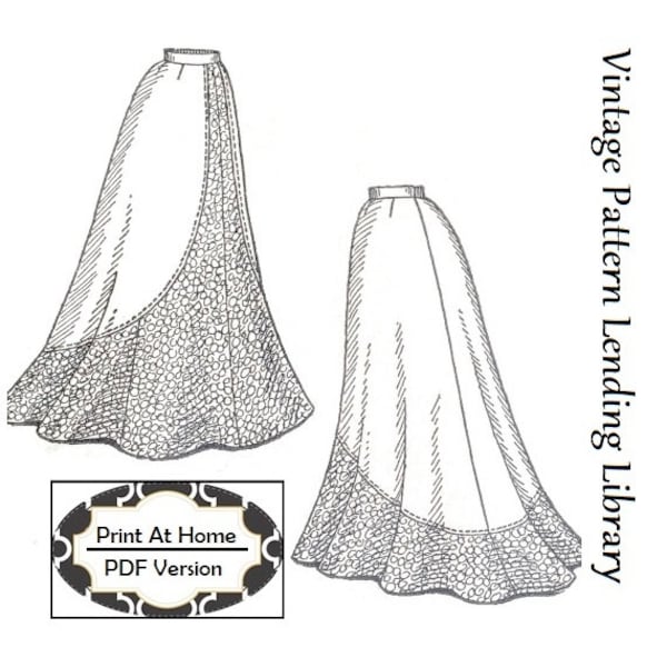 1897 Ladies Skirt with Panel Flounce - INSTANT DOWNLOAD - Victorian Reproduction Sewing Pattern #E2039 - 26 Inch Waist - PDF - Print At Home