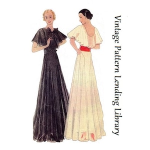 1930s Ladies Evening Gown With Capelet - Reproduction 1933 Sewing Pattern #T7292 - 38 Inch Bust