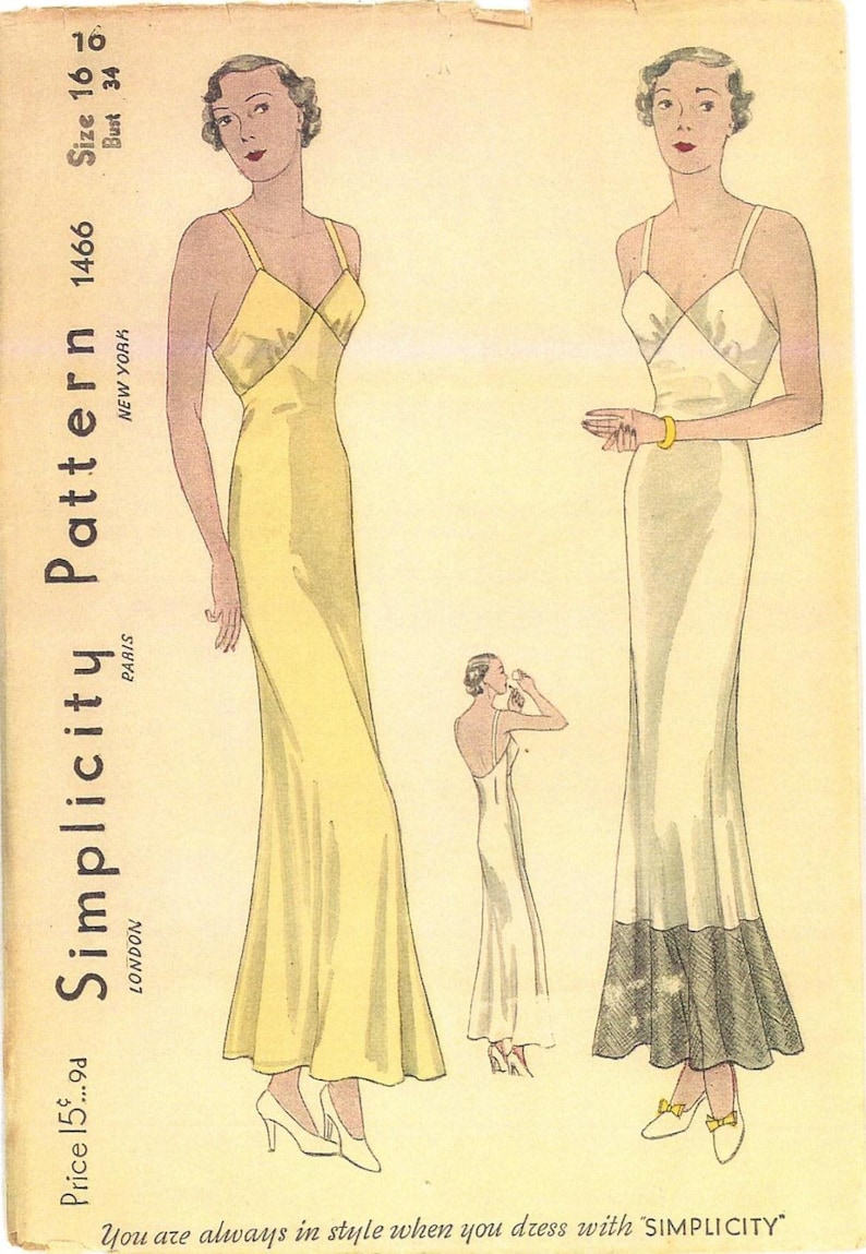 1930s Ladies Low Back Back Evening Slip Reproduction 1934 Sewing Pattern T1466 34 Inch Bust image 2