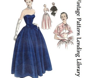 1950s Ladies Formal Gown With Capelet - Reproduction 1951 Sewing Pattern #F4048 - 34 Inch Bust