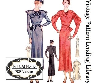 1930s Ladies Dress With Cowl Sleeves - INSTANT DOWNLOAD - Reproduction 1933 Sewing Pattern #T7562 - 40 Inch Bust - PDF - Print At Home