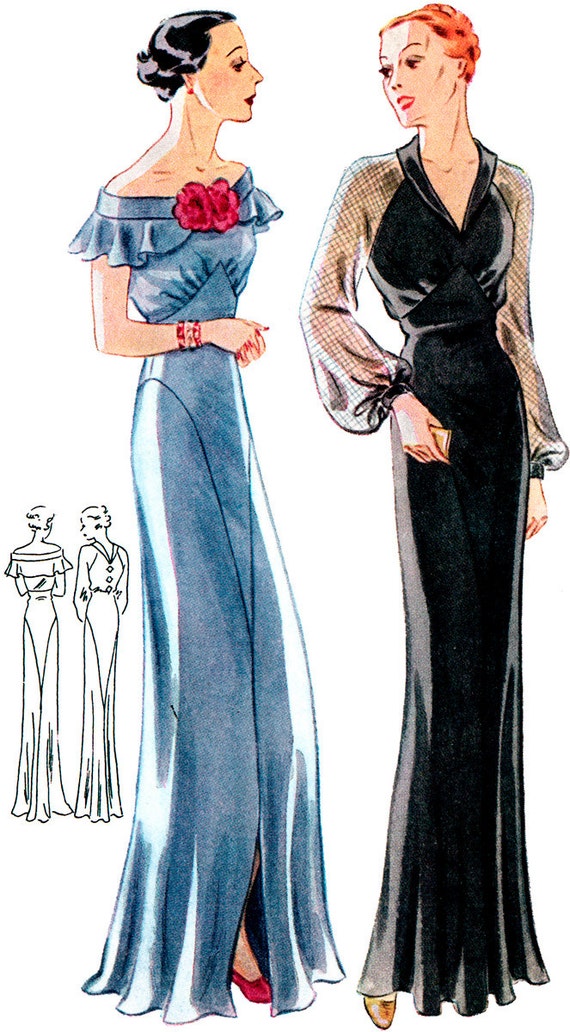 Vintage 1930s Sewing Pattern Evening Dress Gown Mermaid 1940s 1930 1940 30s  40s | eBay