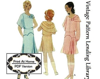 1930s Girl's Dress With Shoulder Drape - INSTANT DOWNLOAD - Reproduction Sewing Pattern #C6290 -Size 8 - 26 Inch Chest - PDF - Print at Home