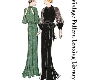 1930s Ladies Evening Gown With Slashed Back - Reproduction 1934 Sewing Pattern #T7363 - 38 Inch Bust