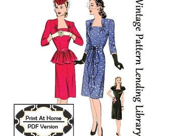 1940s Ladies Cocktail Dress - INSTANT DOWNLOAD - Reproduction 1944 Sewing Pattern #F1449 - 36 Inch Bust - PDF - Print At Home