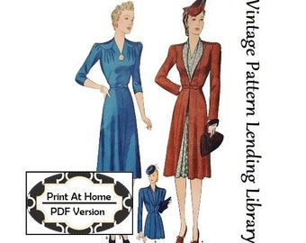 1940er Jahre Damen Kleid und Redingote - SOFORTIGER DOWNLOAD - Reproduktion Schnittmuster 1941 #F3640 - 34 Inch Büste - PDF - Print At Home