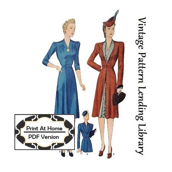 1940s Ladies Dress and Redingote - INSTANT DOWNLOAD - Reproduction 1941 Sewing Pattern #F3640 - 34 Inch Bust - PDF - Print At Home