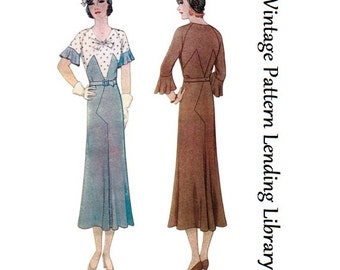 1930s Ladies Art Deco Style Dress With Sleeve Flare - Reproduction 1932 Sewing Pattern #T6895 - 38 Inch Bust