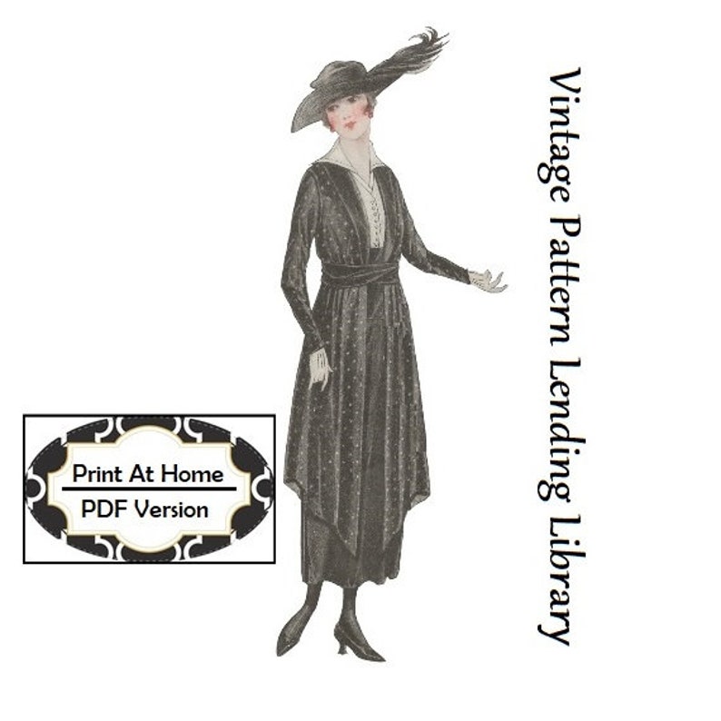 WW1, 1914-1919 Sewing Patterns     1918 Late Edwardian Dress With Plain or Skirted Tunic -INSTANT DOWNLOAD- Reproduction Sewing Pattern #E7603 -36 Inch Bust- PDF-Print At Home  AT vintagedancer.com