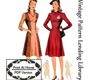 1940s Day Dress With On Seam Pockets - INSTANT DOWNLOAD - Reproduction 1942 Sewing Pattern #F4400 - 33 Inch Bust - PDF - Print At Home