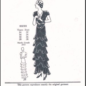 1930s Ladies Evening Gown With Ruffled Tiers by Nicole Groult Reproduction 1931 Sewing Pattern T1515 34 Inch Bust image 2