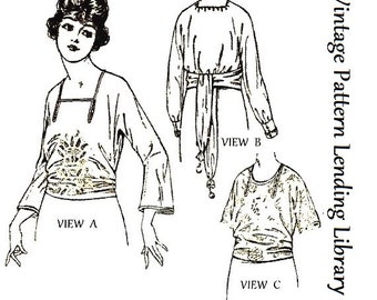 1920s Ladies Slip-Over Blouse In Kimono Style - Reproduction 1921 Sewing Pattern #Z2691 - 34 Inch Bust