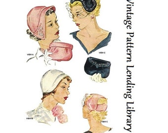 1950s Ladies Hats & Evening Bag - Reproduction 1952 Sewing Pattern #H1690