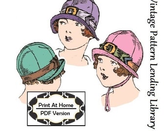 1920s Child/Youth Cloche Hat with Turned Up Front Brim - INSTANT DOWNLOAD - Reproduction 1925 Sewing Pattern #H6327 - Print At Home - PDF