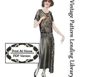 1920s Ladies Slip-On Dress With Pleated Sash - INSTANT DOWNLOAD - Reproduction 1923 Sewing Pattern #Z1606 - 38 Inch Bust -PDF- Print At Home