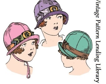 1920s Child/Youth Cloche Hat with Turned Up Front Brim - Reproduction 1925 Sewing Pattern #H6327