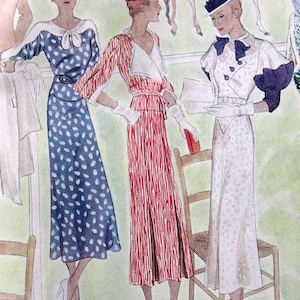 1930s Ladies Day Dress With Puff Sleeve Option 1933 Art Deco Reproduction Sewing Pattern T7357 34 Inch Bust image 10