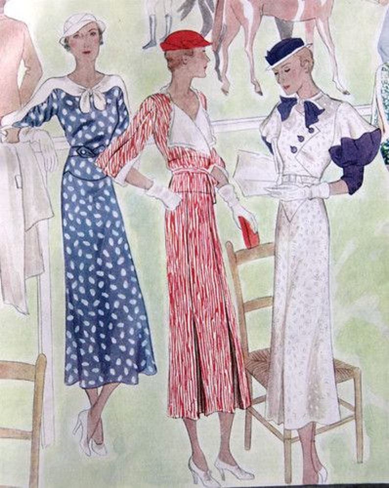 1930s Ladies Dress With Sleeve Options INSTANT DOWNLOAD 1933 ArtDeco Reproduction Sewing Pattern T7357 34 Inch Bust PDF Print At Home zdjęcie 10