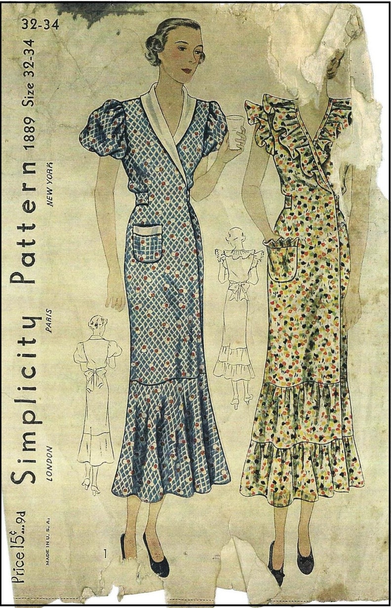 1930s Ladies Hooverette Day Dress INSTANT DOWNLOAD Reproduction 1935 Sewing Pattern T1889 34 Inch Bust PDF Print At Home image 8