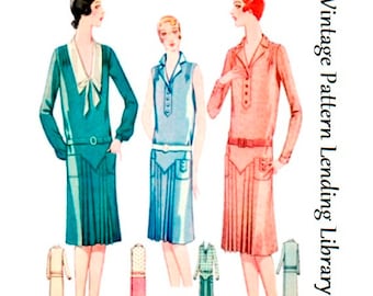 1920s Ladies Day Dress with Pleats - Reproduction 1929 Sewing Pattern #Z5816 - 36 Inch Bust