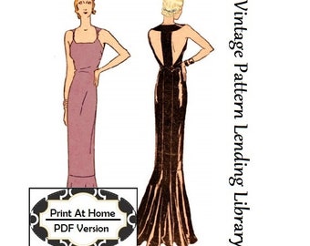 1930s Ladies Evening Gown With T-Back Band - INSTANT DOWNLOAD - Reproduction 1931 Sewing Pattern #T5902 - 34 Inch Bust - PDF - Print At Home