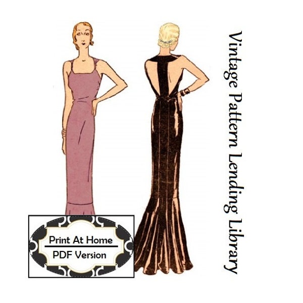 1930s Ladies Evening Gown With T-Back Band - INSTANT DOWNLOAD - Reproduction 1931 Sewing Pattern #T5902 - 34 Inch Bust - PDF - Print At Home