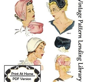 1950s Ladies Hats & Evening Bag - INSTANT DOWNLOAD - Reproduction 1952 Sewing Pattern #H1690 - PDF - Print At Home