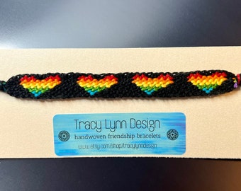 Love is Love Rainbow Hearts Handmade Woven Friendship Bracelet - LGBTQAI - Pride Bracelet - Gay Lesbian Pride Bracelet - LGBT - Pride Month