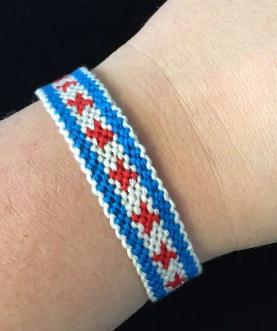 Sweet Home Chicago Flag Handmade Woven Adjustable Macrame Friendship  Bracelet (#6) Fits Most Wrists Chi-town Pride Hometown Love