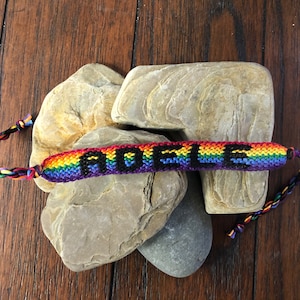 Personalized Rainbow Stripe Friendship Bracelet - LGBTQIA - Custom Pride Bracelet - Gay Lesbian Pride Bracelet - Name or Phrase Pride Flag