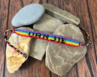 Personalized LGBTQIA Rainbow Stripe Friendship Bracelet - LGBT - Custom Pride Bracelet - Gay Lesbian Pride Bracelet - Name Pride Flag